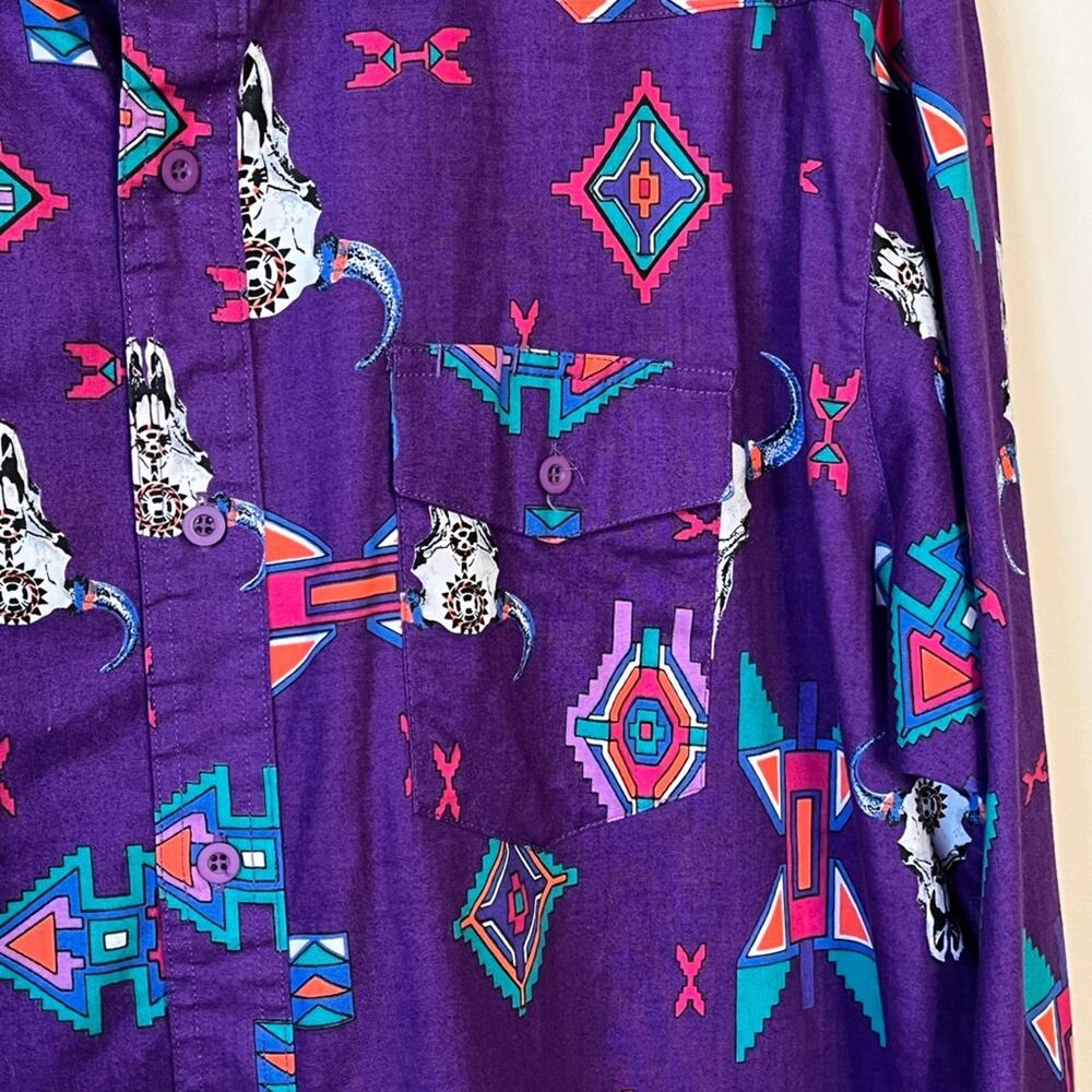 WRANGLER Vintage Purple Western Cotton Button Down Shirt Size XL Southwestern - Picture 6 of 6